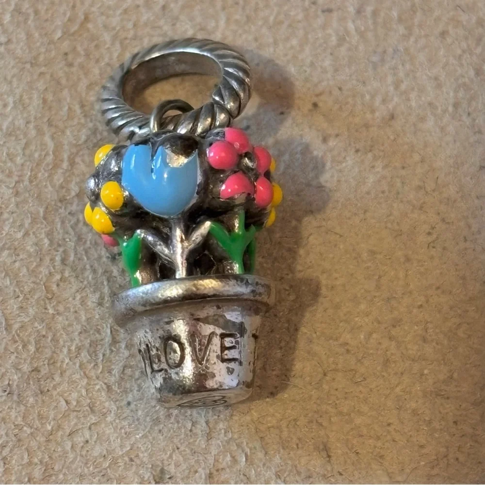 Brighton Love to Grow charm Silver pot Pink, yellow, & blue blooms Green stems - Picture 2 of 10